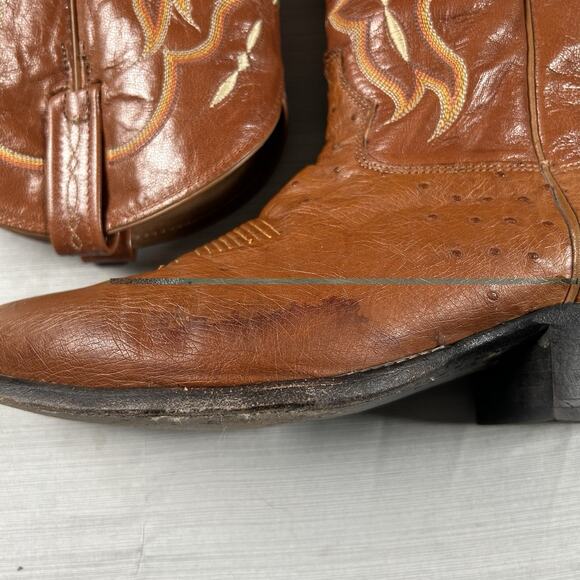 Tony Lama Smooth Quill Ostrich Cowboy Boots Mens Size 12 Western Brown Tan Shoes main image 10